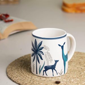 The Earth Store Stag Blue Coffee Mugs Set of 2 to Gift to Best Friends, Coffee Mugs, Microwave Safe Ceramic Mugs,(300 ml Each)